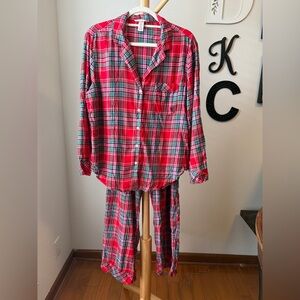Victoria’s Secret Red pink Plaid Pajama Set Pants Shirt Women’s size Medium